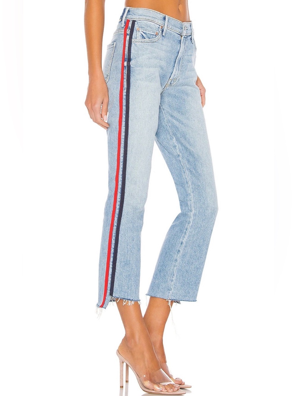 Mother The Insider Crop Step Fray Thanks Again Racer Side Stripe Jeans 29
